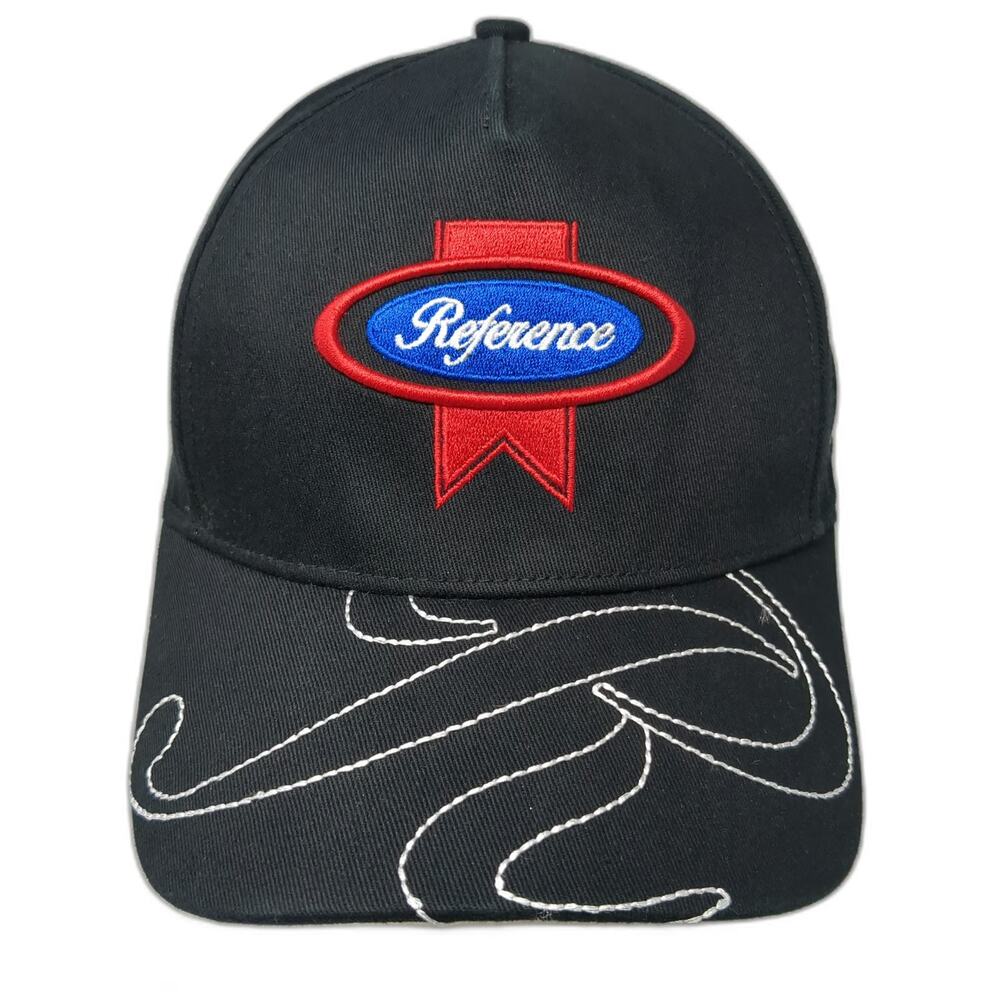 Reference 5 Panel Black Hat One Size Graphic Brim Snapback Script Embroidery